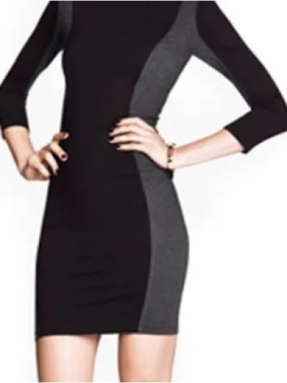 H&M Black Dress with Dark Gray Side Panels - Midi Long Sleeve S